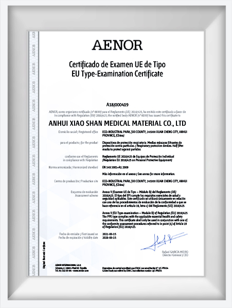 Protective Mask CE B+D Certificate